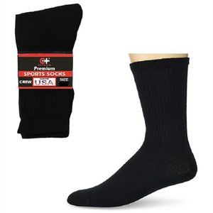 Men's Crew Socks - Black - 6 Pack - Cotton